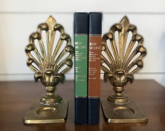 FREE SHIPPING | Bookends | Brass | Vintage | Fleur De Lis