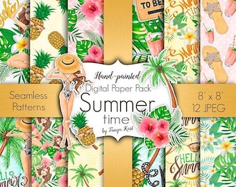SALE Summer Patterns, Summer Digital Paper, Hawaii Paper Pack, Aloha Digital Paper, Pineapple Paper, Beach Paper, Tropical Paper Pack, Palm