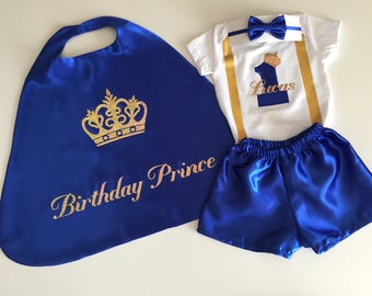 First Birthday Outfit Boy, Blue 1st Birthday Outfit, Blue Cake Smash Outfit, Royal Blue and Gold, 1st Birthday Prince Outfit, Baby Prince