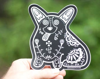 Corgi Decal - Sugar Skull Corgi Decal - Corgi Sticker - Corgi Bumper Sticker - Corgi Laptop Sticker - Corgi Car Decal