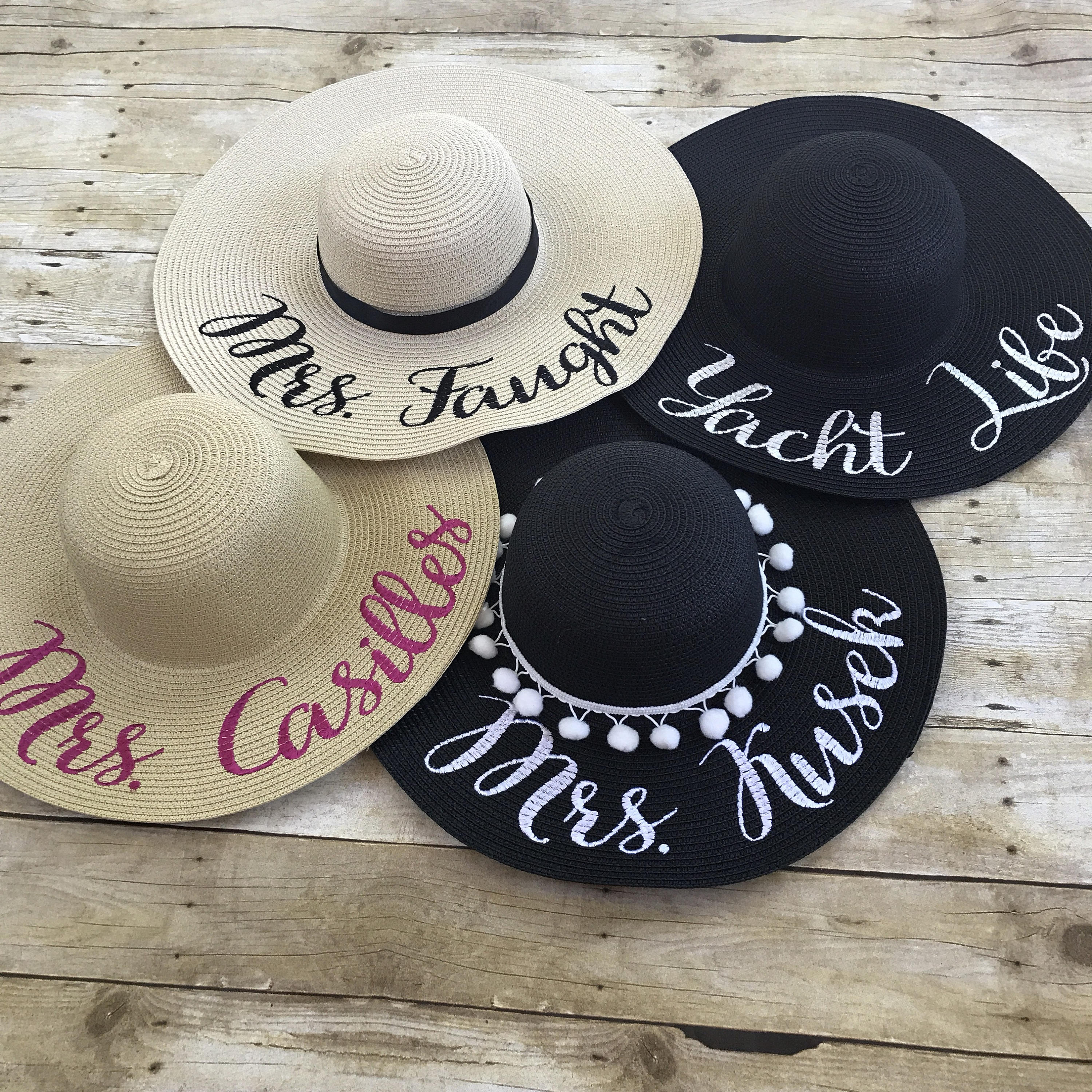 Personalized Floppy Beach Hat, Embroidered Sun Hat for Bride Bridesmaids, Custom Hat, Beach Hat, Honeymoon, Gift for Bride, Bridal Shower