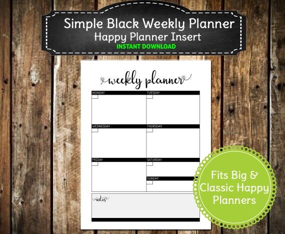 simple black printable weekly blank planner pages big