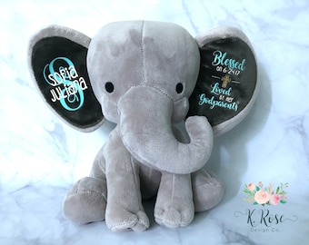 Baptism Gift, Christening Gift, Elephant Keepsake, Stuffed Elephant, Godparent Gift, Gift From Godparents, Personalized Elephant