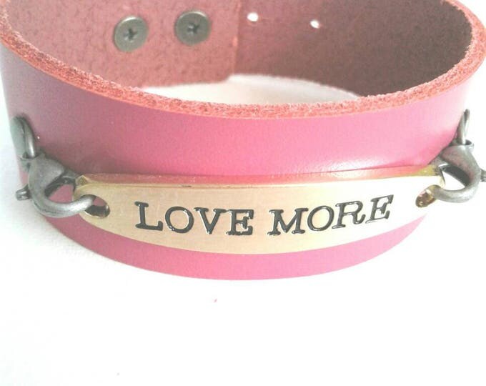 Pink Leather Cuff Bracelet, Gold Designed Sign,Statement Piece, Gift for Women, Gift for Girls