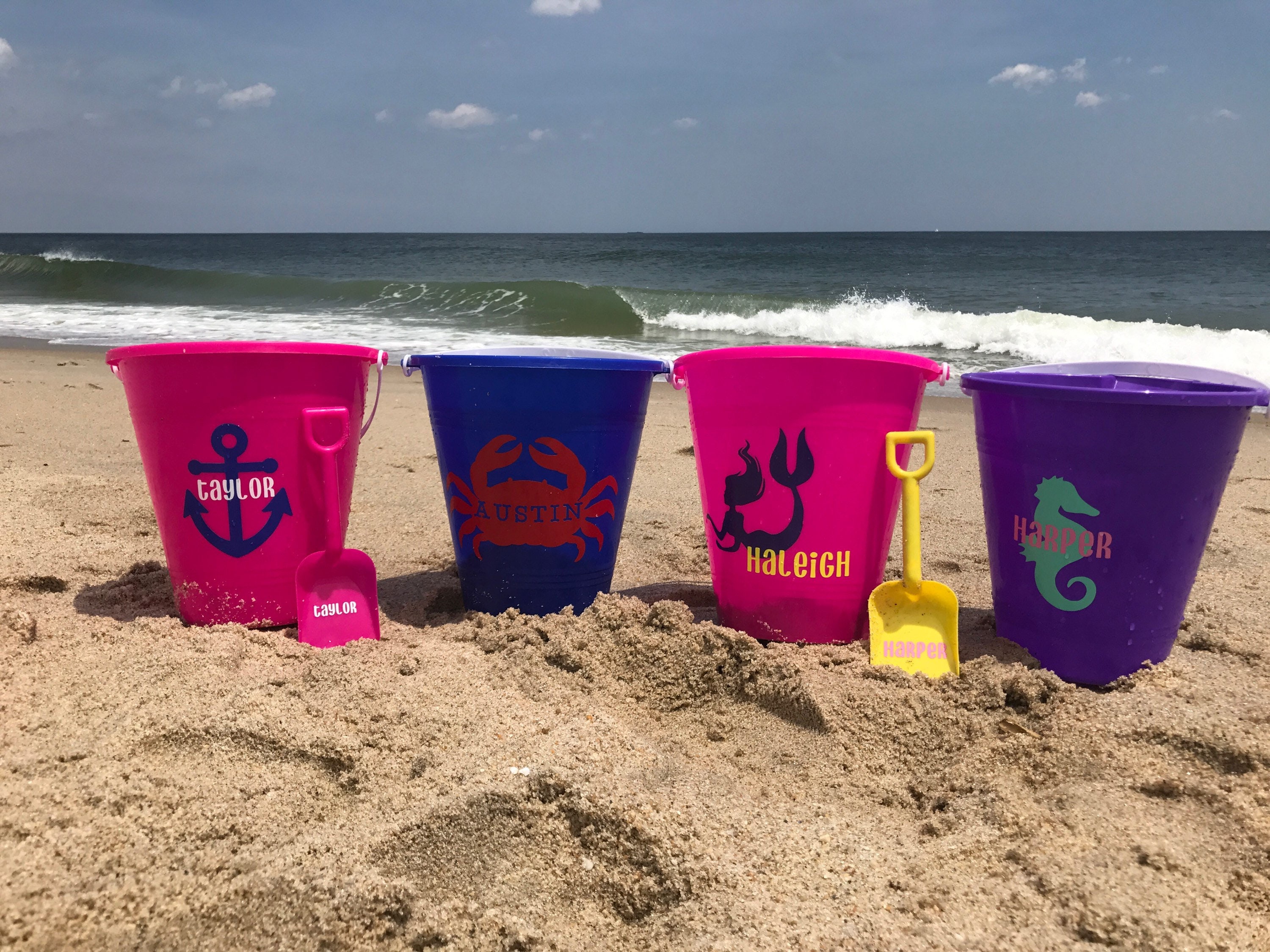 Personalized beach pail beach bucket name bucket sand toy