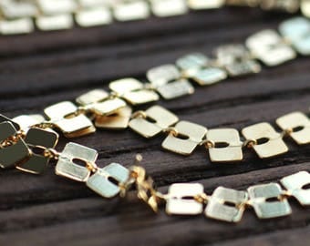 3.2Foot/1M 24k Gold Plated Square Chain,Brass Disc Sequin Chain, Special Chain, Metal Chain for Choker, High Quality