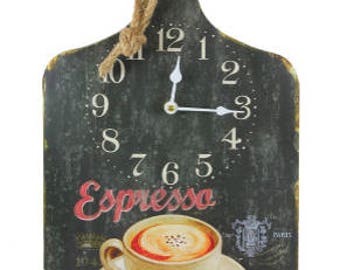 coffee wall clock, kitchen wall clock, totally original big kitchen espresso wall clock, cutting board wall clock