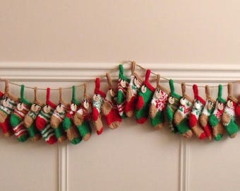 ADVENT GARLAND - 24 numbered hand knit stockings -