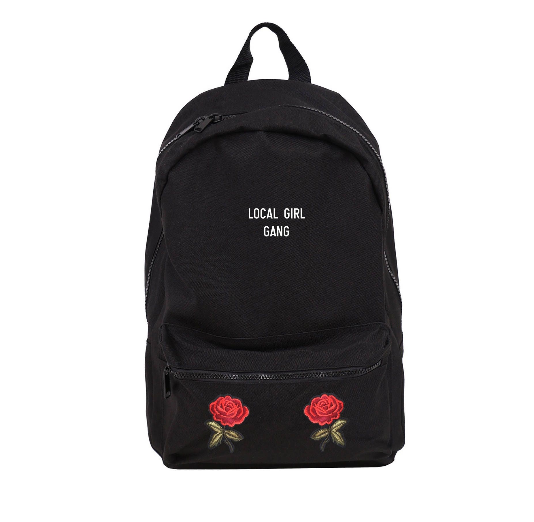 School Backpack Essential Local Girl Gang Roses Patches Red Black Navy Blue Dark Green White Pink School Backpack Essential Local Girl Gang Roses Patches Red Black Navy Blue Dark Green White Pink