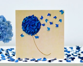 Blue Hydrangea Card, Mothers Day Card , Birthday Card for Mum, Birthday Card, Flower Card, Hydrangea Card, Butterfly Card, nan card