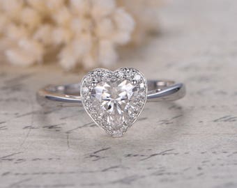 Unique Moissanite Engagement Ring 14K White Gold Ring