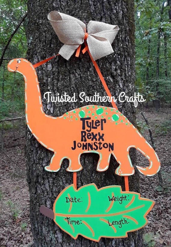 Dinosaur Baby Boy Wooden Hospital Door Hanger / Dinosaur