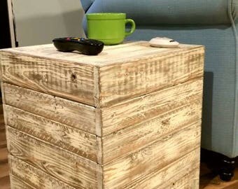 Distressed Side Table, Square Closed End Table, Nightstand Table, Home Decor, Nightstand