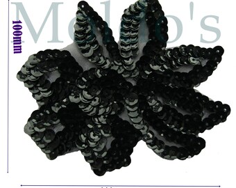 Black Sequin Applique Patch Sequin sew badge flower clothing hat fabric 321