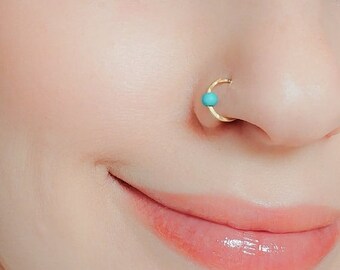 SALE - Turquoise Nose Ring-Turquoise Nose Hoop-Turquoise Nose Piercing-Turquoise Nose Jewelry-Turquoise Nose Ring Hoop-Turquoise Nose Ring 1