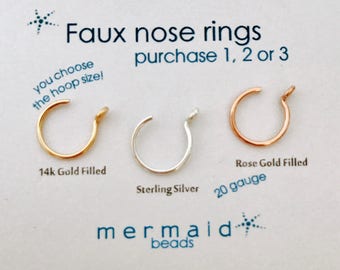 Faux Nose Ring Fake Nose Ring Tiny Cartilage Earring Fake Lip Hoop Septum Ring Helix Tragus Faux Hoop Gold Silver Rose Gold Fake Ring Conch