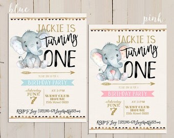 Elephant Birthday Invitation, 1st Birthday Invitation boy, Elephant Birthday printable Invitation, 1st Birthday Invitation for girl, DIY
