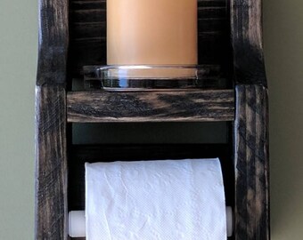 Rustic Toilet Paper Holder with Shelf made from Reclaimed and Repurposed Pallet Wood