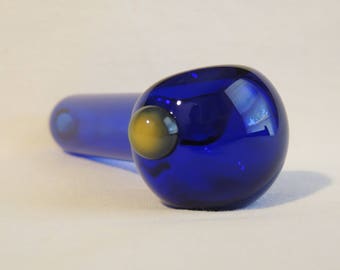FREE SHIPPING! Cobalt Blue with Ivory Marble, Glass Tobacco MINI Spoon/Pocket Pipe