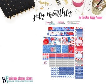 July Monthly // Mini Happy Planner // Monthly View // Printable Planner Stickers // Cut Lines