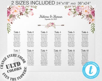 Wedding Seating Chart Template, Floral Wedding Seating Chart Sign, Printable Seating Chart, Wedding Seating Plan DIY Seating Chart Printable