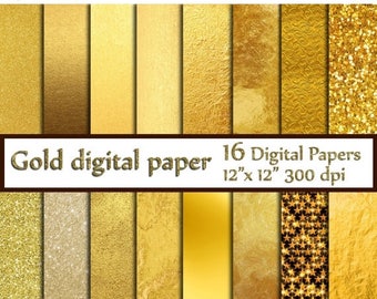 40%SALE Gold Foil Digital Paper: "GOLD DIGITAL Paper" Metallic Gold Digital Paper Gold Paper Gold Backgrounds Digital Gold Foil Paper