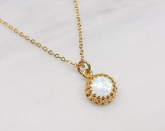 Opal Necklace / Dainty Opal Gold Layering Necklace / Bridesmaid Necklace