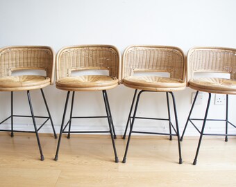 Set of 4 Vintage wicker rattan boho dining chairs