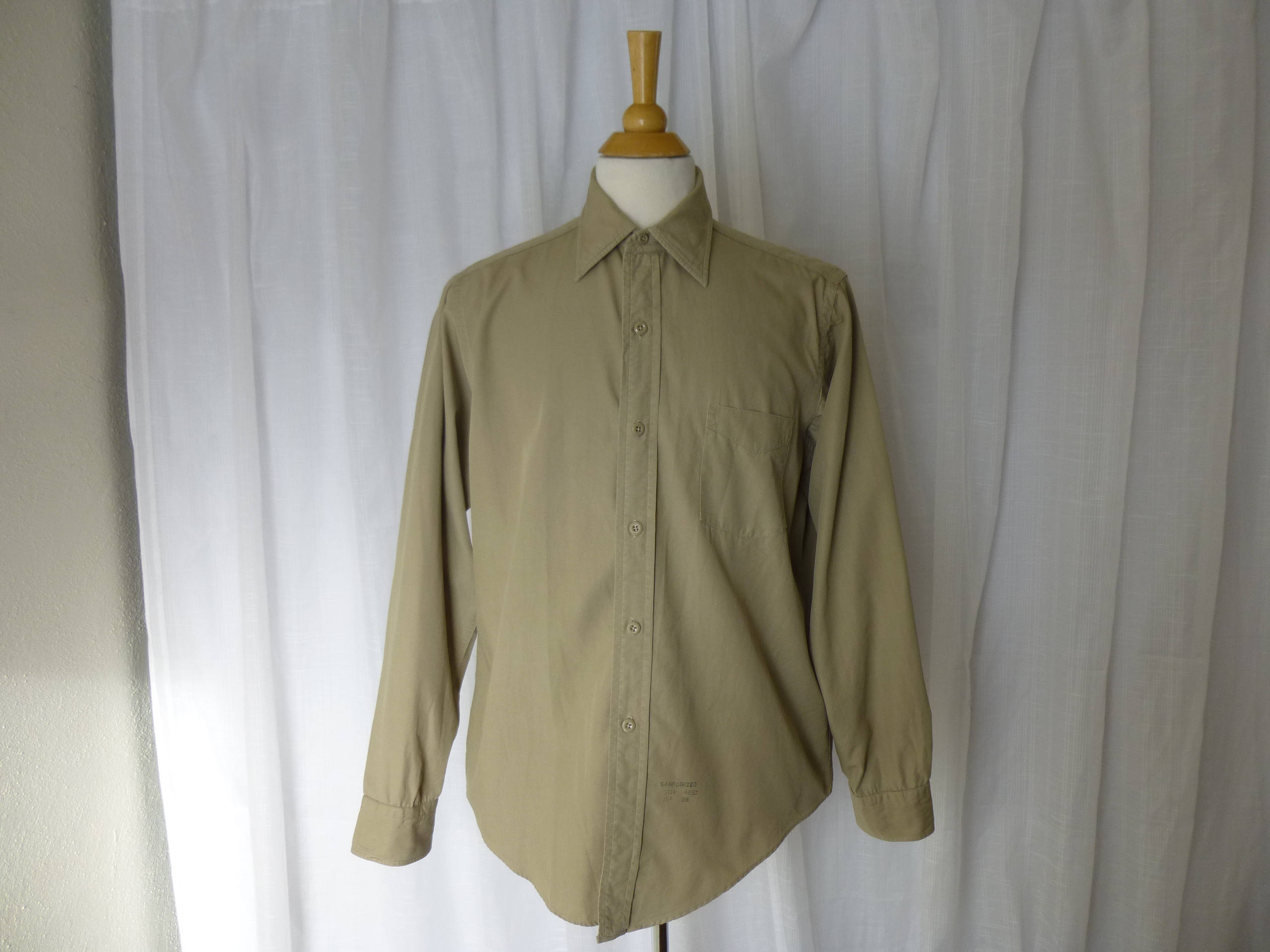 Vintage 60s Flying Cross Military Cotton Shirt M Beige Taupe