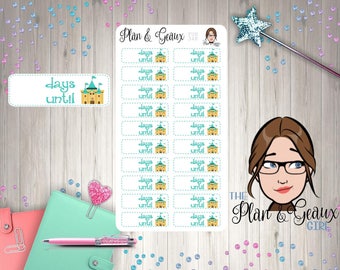 Disney Countdown Quarter Squares Planner Sticker, Vacation Castle Countdown Planner Sticker, Planner Stickers, Bullet Journal, FUN-348