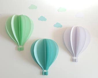 une montgolfière murale à coller 3D- très grand modèle - en papier 210 gr