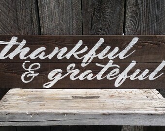 Thankful and Grateful Rustic Farmhouse Autumn Sign, Wood Decor Wall Art