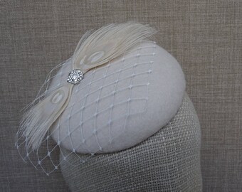 Winter wedding hat, bridal pillbox hat, mother of the bride, beret style percher, button shaped fascinator, 100% wool felt hat - WH11