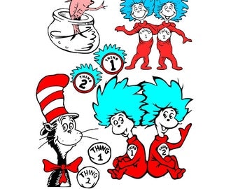 Dr Seuss svg, The Cat In The Hat SVG, cat svg,thing 1 svg, thing 2 svg, thing 1 and 2 svg, fish svg, kids svg, kids birthday svg, baby svg,