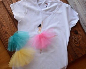 Summer outdoor White tshirt Top for woman Ballerina top woman clothing Gift idea woman tulle skirt custom t-shirt women tshirt