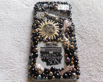 Iphone 7 plus case/Supernatural/Iphone 6 case/Iphone 7 case/supernatural phone case/jeweled phone case/bling case/black phone case/cell case