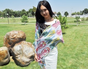 Soft ikat scarf. Uzbek scarf
