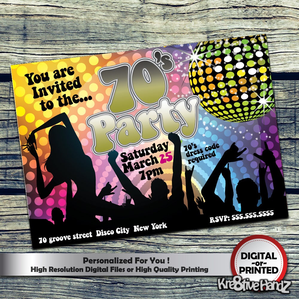 70's Party Invitation Personalized Printable Invite for