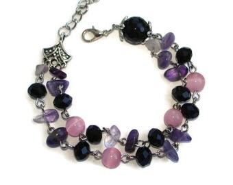 Amethyst crystal bracelet bridesmaid jewelry set of 3 strand bracelet women power bracelet for small wrists Custom jewelry for wife birthday