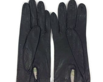 Vintage Black French Kid Skin Gloves - Vintage Driving Gloves - Wrist Gloves - Sewn in Philippines