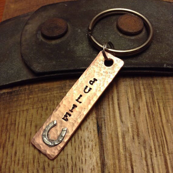 Personalized Keychain Horseshoe Keychain Hand Stamped