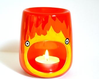 Calcifer Oil Burner - Studio Ghibli - Howls Moving Castle - Boyfriend - Girlfriend - Red Candle Holder - Anime - Tealight - Wax Melter