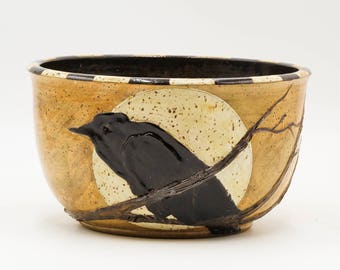 Crow & Full Moon Bowl | Serving Bowl | Pottery | Ceramic | Stoneware | Pottery Bowl | Ceramic Bowl | Stoneware Bowl | Handmade Pottery