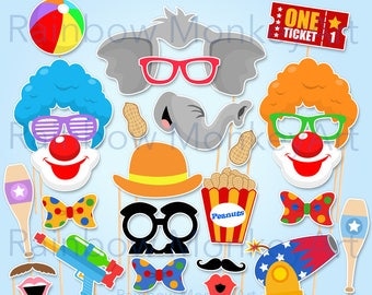 Circus Photo Booth Props - Birthday Clown Photo Props - Carnival Photobooth Props - Clown Printable Party Props