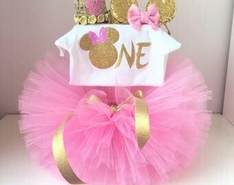 Pink and GOLD Minnie Mouse Birthday Outfit ,Minnie Mouse Birthday Tutu Outfit Minnie Mouse, Minnie Mouse Tutu Set,1st Birthday