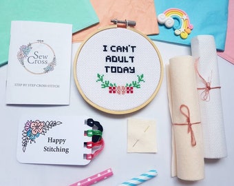 Cross Stitch Kit - I Cant Adult Today - Modern Cross Stitch - Funny Cross Stitch - Embroidery Kit - Cross Stitch - Needlepoint Kit - DIY Kit