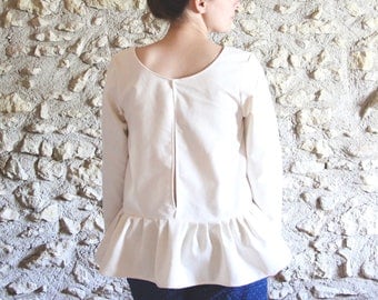Ecru Bohemian blouse, gathered blouse, Halter open slot