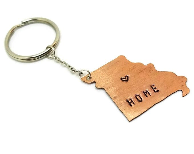 Copper Missouri Key Chain, Home Keychain, Hand Stamped Key Chain, Unique Birthday Gift, Missouri Gift, State Key Chain