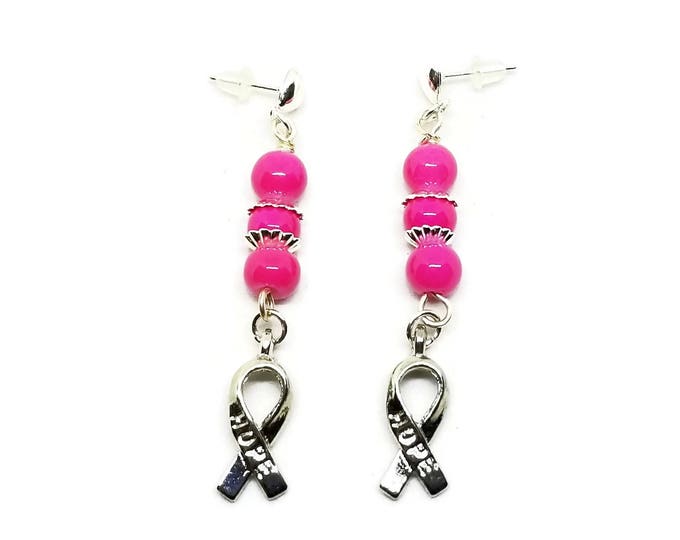 Breast Cancer Awareness Earrings, Pink Ribbon Jewelry, Awareness Ribbon Jewelry, Cancer Awareness, Hope Charm Earrings, Gift for Her