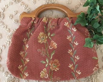 1950's Small Wooden Handled Sewing Bag